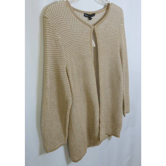 PRESTON and YORK *NWT* Cardigan Open Front Size M Women's Tan/White/Gold - Picture 3 of 10